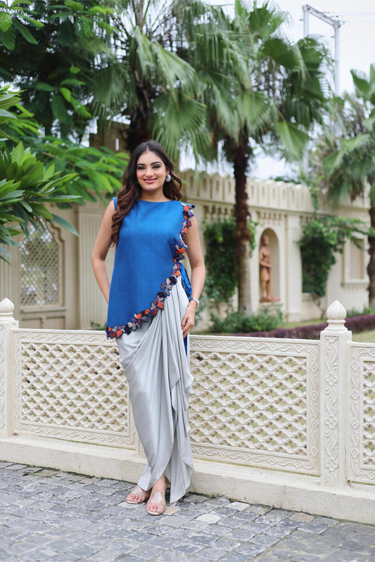 AZURE GREY DRAPED ENSEMBLE