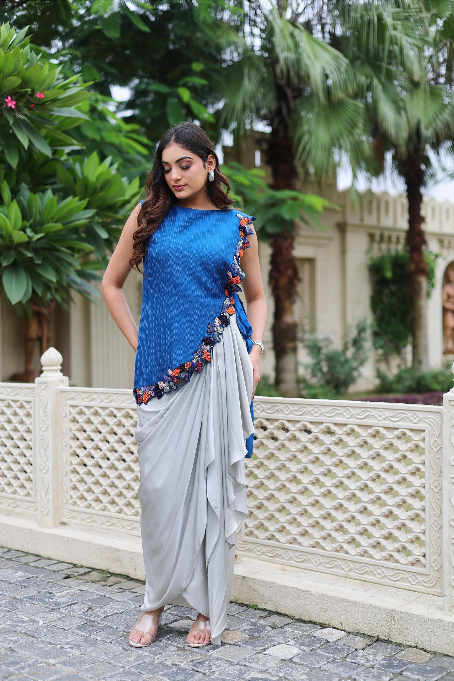 AZURE GREY DRAPED ENSEMBLE