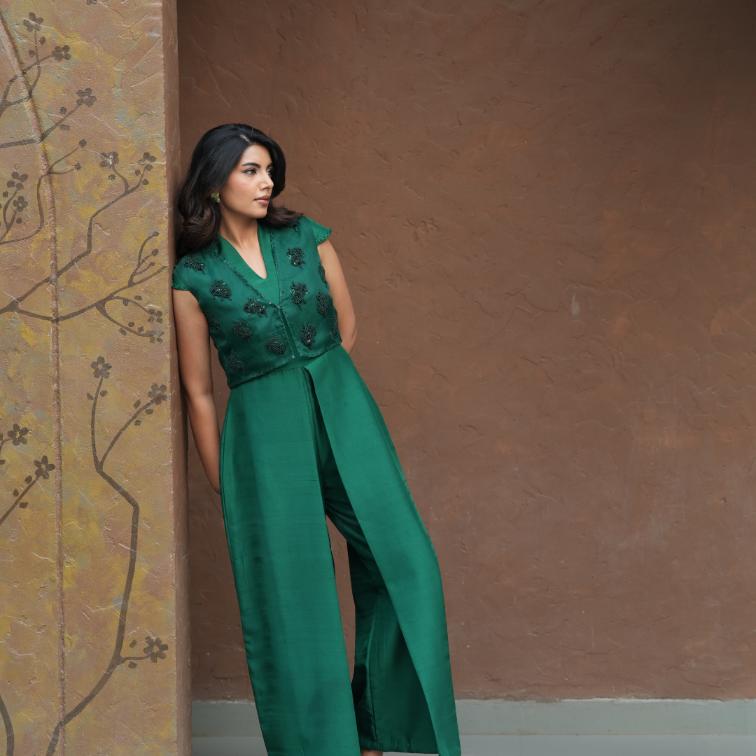 EMERALD PLEATED JUMPSUIT